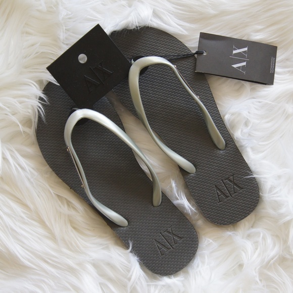 white armani flip flops